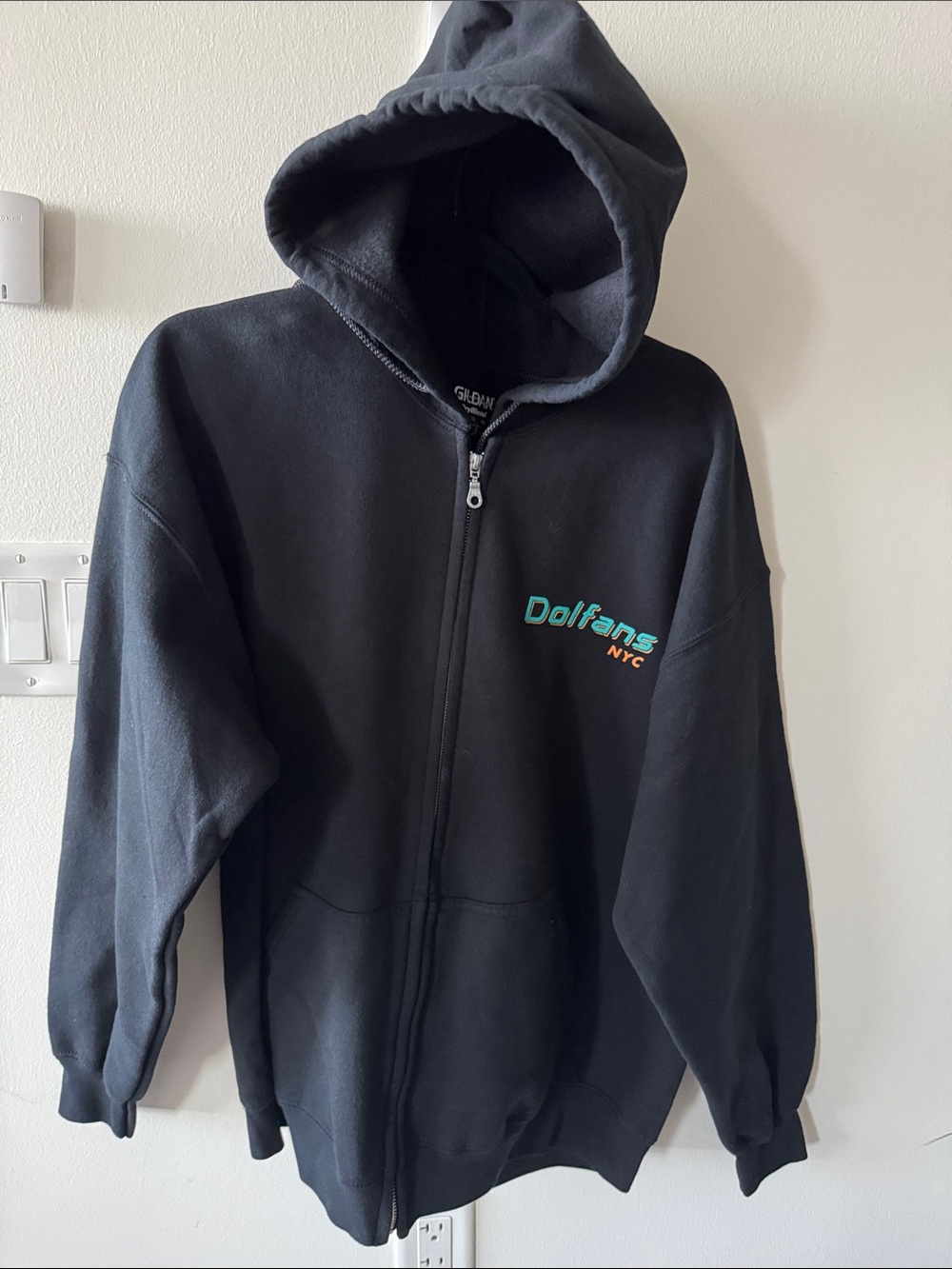 Miami Dolphins NYC Fan Club Gildan Men’s XLarge Black Full-Zip Hoodie NWOT